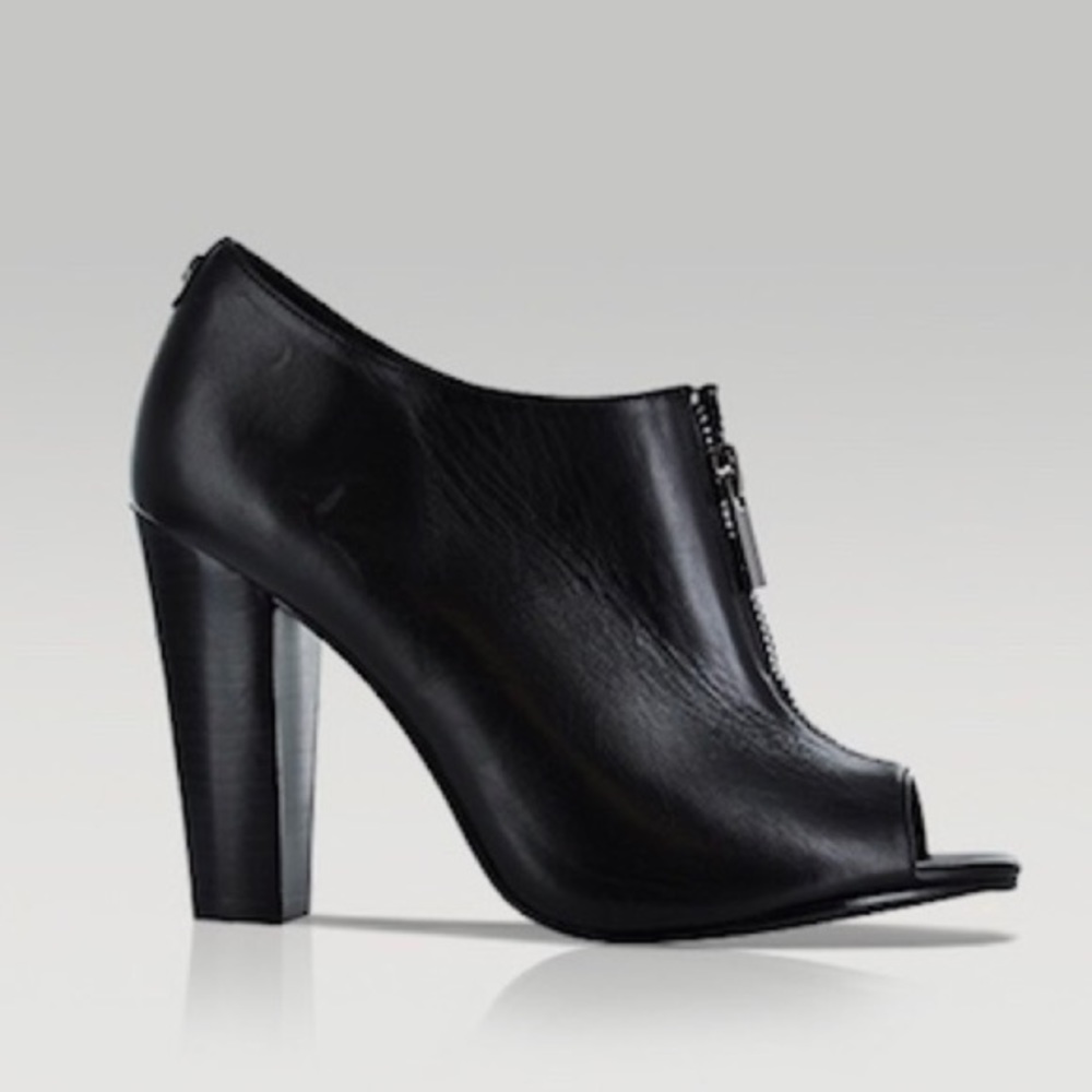 JEANNE BEKER Leather Open Toe Zipper Booties